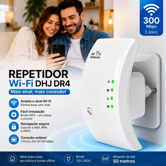 Repetidor de sinal WiFi Amplificador Sinal wifi Sem Fio Turbo Roteador Longo Alcance 300Mbps Wireless Bivolt