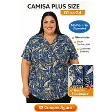 Camisa Feminina Plus Size G2 ao G4 Não Amassa Malha Fria Confortável Estampa Sortida