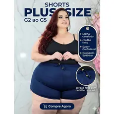 Shorts Feminino Plus Size Canelado G2 ao G5 Conforto Premium Não Marca Cintura Alta