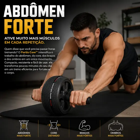 Roda Abdominal Profissional Fortis Core™ Exercícios Abdômen Core Fitness Pegada Confortável