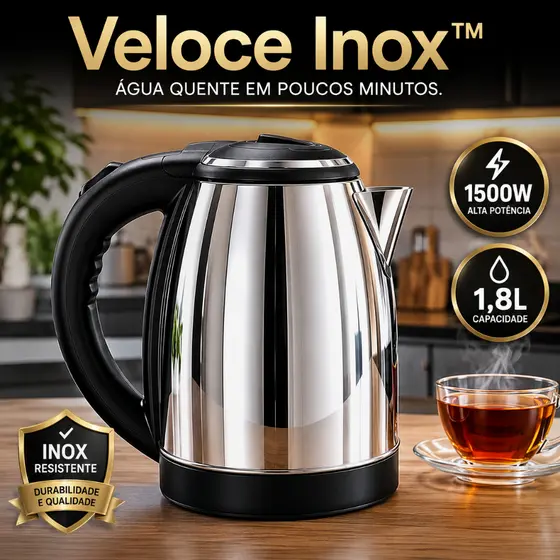Chaleira Elétrica Veloce Inox™ 1,8L 1500W 220V Aquecimento Rápido em Aço Inox
