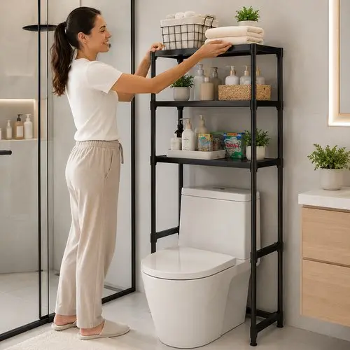 Organizador de Banheiro Sobre Vaso Sanitário Estante 3 Prateleiras Preta Multiuso Elevare™