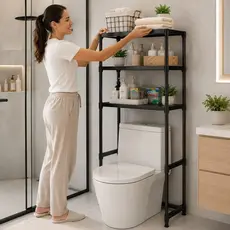 Organizador de Banheiro Sobre Vaso Sanitário Estante 3 Prateleiras Preta Multiuso Elevare™