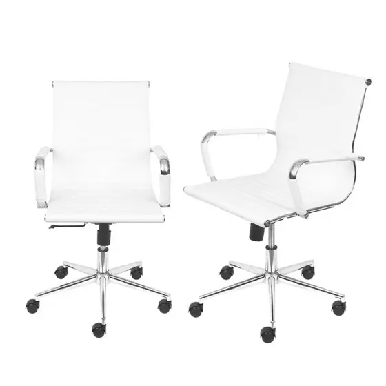 Kit 2 Cadeiras Ergonômica De Escritório Corino Branca Com Base Giratória