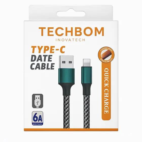 Kit 10 Cabos Turbo 6A USB Reforçado Rápido V8 Tipo-C iPhone Android Carregamento e Dados