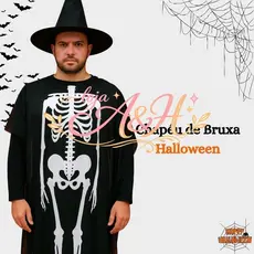 (V)Fantasia Halloween Adulto – Fantasma Esqueleto Preta 💀🎃X2SY