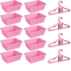 Cesto Organizador e Cabide infantil Kit 10 Cestinhas e 20 Cabides Rosa Para Bebe