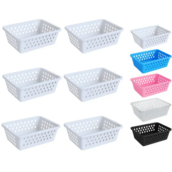 Cesto Organizador 6 Peças 20x15x6cm Branco Transparente Rosa Azul Preto Medio de Plastico