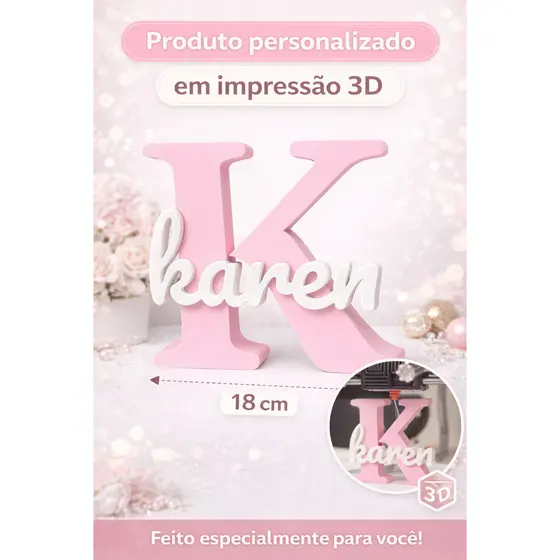 Letra Inicial Personalizada com Nome em Impressão 3D | Decoração Quarto Bebê / Porta Maternidade