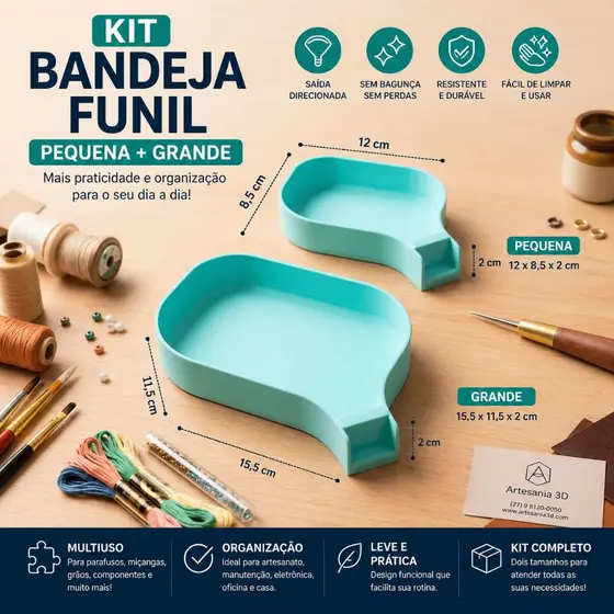 Kit Bandeja Funil (Pequena + Grande) | Organizador Anti-Bagunça | Despeje Sem Derramar