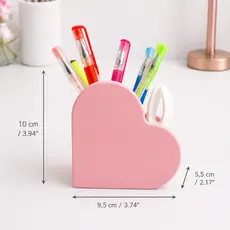 Porta Caneta Coração Rosa Organizador de Mesa Fofo Multiuso Papelaria Escritório Decoração