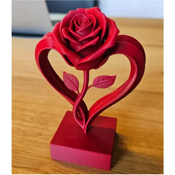 Rosa Decorativa com Coração em Impressão 3D – Presente Romântico Decoração 12,5cm