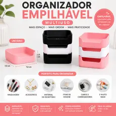 Organizador Empilhável Multiuso 7,2x7,2cm Porta Objetos Plástico Organizador de Mesa Gaveta Banheiro Escritório