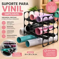 Suporte Organizador para Rolos de Vinil Empilhável 20x20x14cm Porta Vinil Adesivo Papelaria Criativa