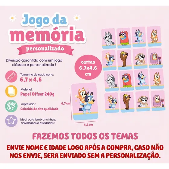 Jogo da memória personalizado / aniversário / lembrancinha/ Todos os temas/ ENVIO RÁPIDO