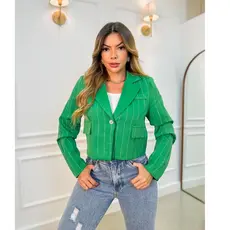 Blazer Feminino Casaco Alfaiataria Social Com Botão Listra 3RD SD912
