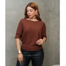 Blusa Feminina Manga Morcego Canelado Modal Fresco Elegante Confortável 3RD SD1583