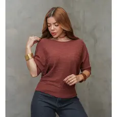 Blusa Feminina Tricot Trançado Manga Morcego Curta Elegante Confortável SD1755