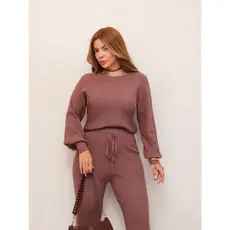Conjunto Feminino Tricot Blusa Manga Longa e Calça Pantalona Elegante Confortável Inverno 3RD SD2008