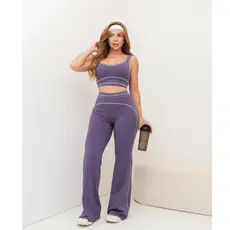 Conjunto Fitness Feminino Top e Calça Pantalona Cintura Alta Academia Esportivo Yoga SD1983