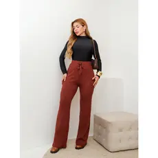 Calça Feminina Tricot Canelada Cintura Alta Reta Confortável Inverno 3RD SD2009