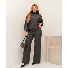 Conjunto Feminino Tricot Blusa Manga Longa Calça Pantalona Modal Inverno Elegante 3RD SD3000