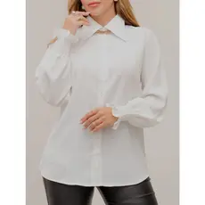 Camisa Branco Blusa Feminina Social Manga Longa Gola Elegante Botão Casual 3RD SD1911