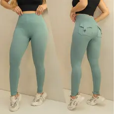 Calça Feminina Bolsa Legging Esportiva Canelada Poliamida Academia Elástica Fitness 3RD SD1689