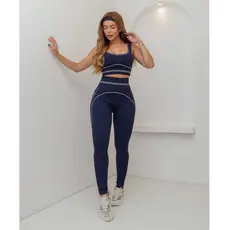 Conjunto Fitness Feminino Canelado Premium com Bojo Legging Cintura Alta Academia 3RD SD1862