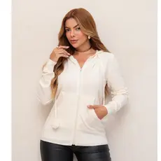 Casaco Feminino Tricot com Capuz e Zíper Modal Confortável Elegante Inverno SD3002