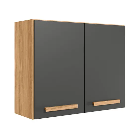 Armario para Cozinha Modulado Aereo Intenza 80cm com puxador em madeira Prateleira Interna