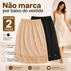 Kit 2 Saias Anágua Segunda Pele Feminina Não Marca Para Vestido Evangélico Saiote Anti Transparência Preto Bege Branco