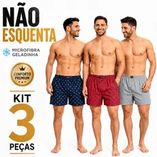 Kit 3 Samba Canção Masculina Microfibra Geladinha Cueca Short De Dormir Pijama Toque Frio Não Esquenta