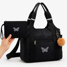 Bolsa Feminina Grande Nylon Impermeável Estampa Borboleta Alça Transversal Ajustável + Necessaire