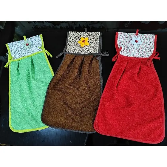 Bate mão atoalhado duplo com aplique fuxico colorido várias cores(envio aleatorio)