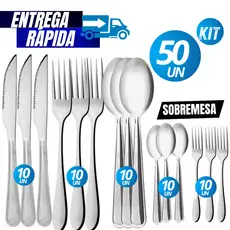 KIT Jogo 50/40 Talheres 100% Inox Garfo Faca Colher Colher sobremesa garfo Sobremesa Restaurante Banquete