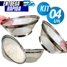Conjunto Kit 04/02 Cestas em Inox Escorredor Multiuso 22cm Cozinha Escorredor de Macarrão Legumes Arroz Fruteira Premium