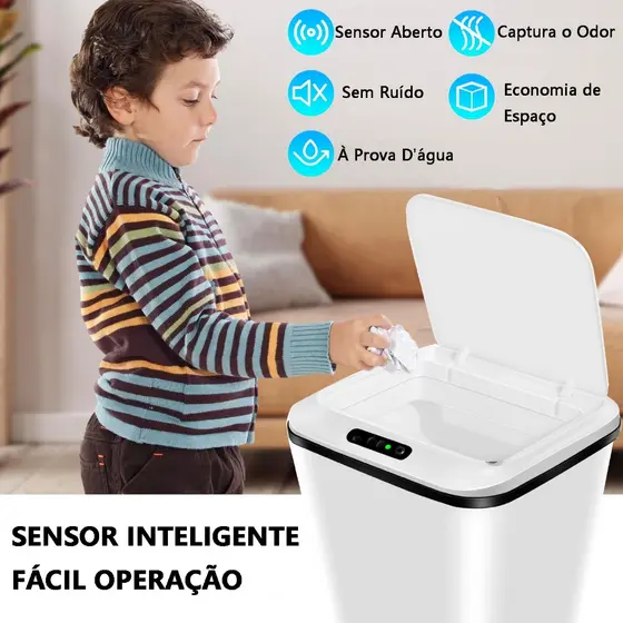 Lixeira Inteligente com Tampa de Abertura Automática por Sensor de Movimento 16L Com Carregador