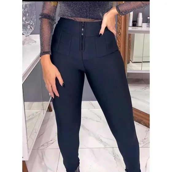 Calça Lipo Tecido Suplex, Legging com Cinta Modeladora Preta..