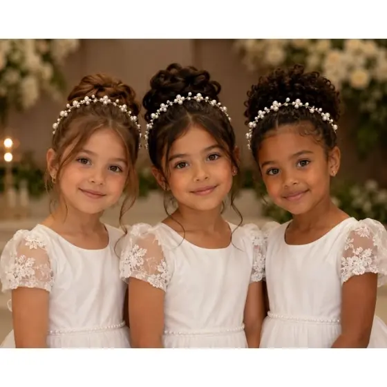 Kit com 3 Tiaras em aramado Pérolas para Daminhas