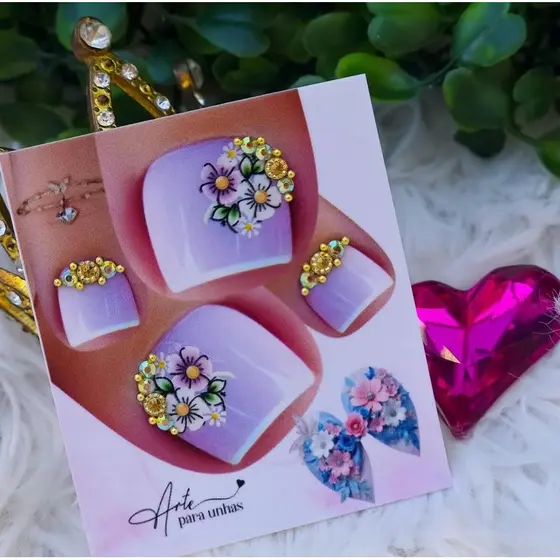Joias de unhas para os pés com adesivos 3d kit com 10 cartelas
