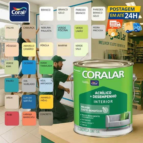 Tinta Coralar Acrílica Parede Coral 3,6L Anti Mofo Fosca – Interior | Escolha a Cor