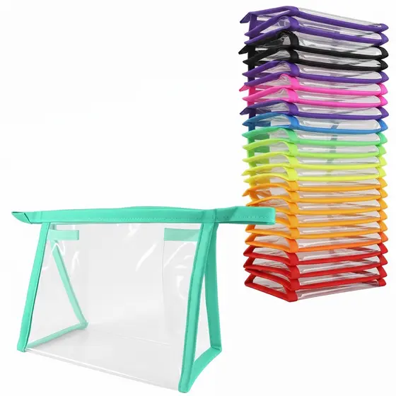 Necessaire Organizadora Kit 5 peças plástico cristal zíper varias cores