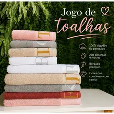 Jogo de Toalhas de Banho e Rosto Bordadas com Iniciais 100% Algodão Fio Penteado 540g