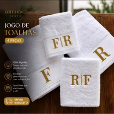 Kit Jogo de Toalha 4 peças Bordadas 1 Rosto, 2 Banho e 1 Piso Gramatura 540