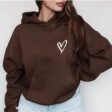 Blusa De Frio Moletom Feminino Coração Com Capuz Canguru Casual Inverno Vintage MInimalista