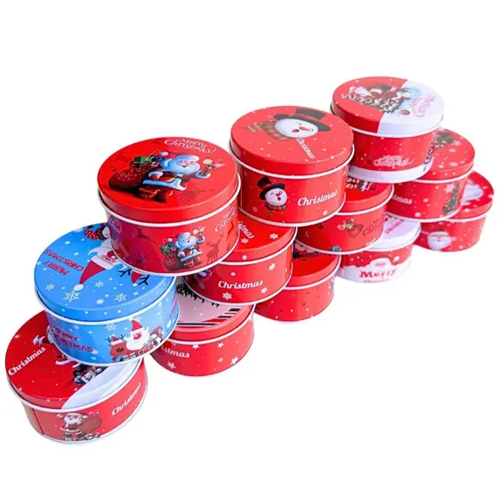 Lata de Metal natal vermelho decorativo sortido natalino