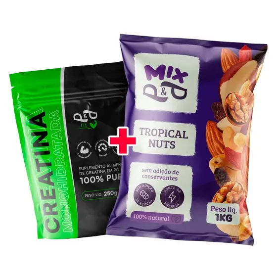 Mix de Castanha Tropical Nuts P&P 1Kg + Creatina 250g 100% Pura Monohidratada