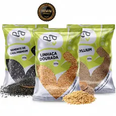 Kit Mix de Sementes Chia + Linhaça + Psyllium Fibras Low Carb Total 750g