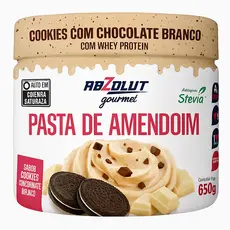 Pasta de Amendoim Cookies com Chocolate Branco 650g Crocante, Proteica, Sem Açúcar e Cremosa Absolut